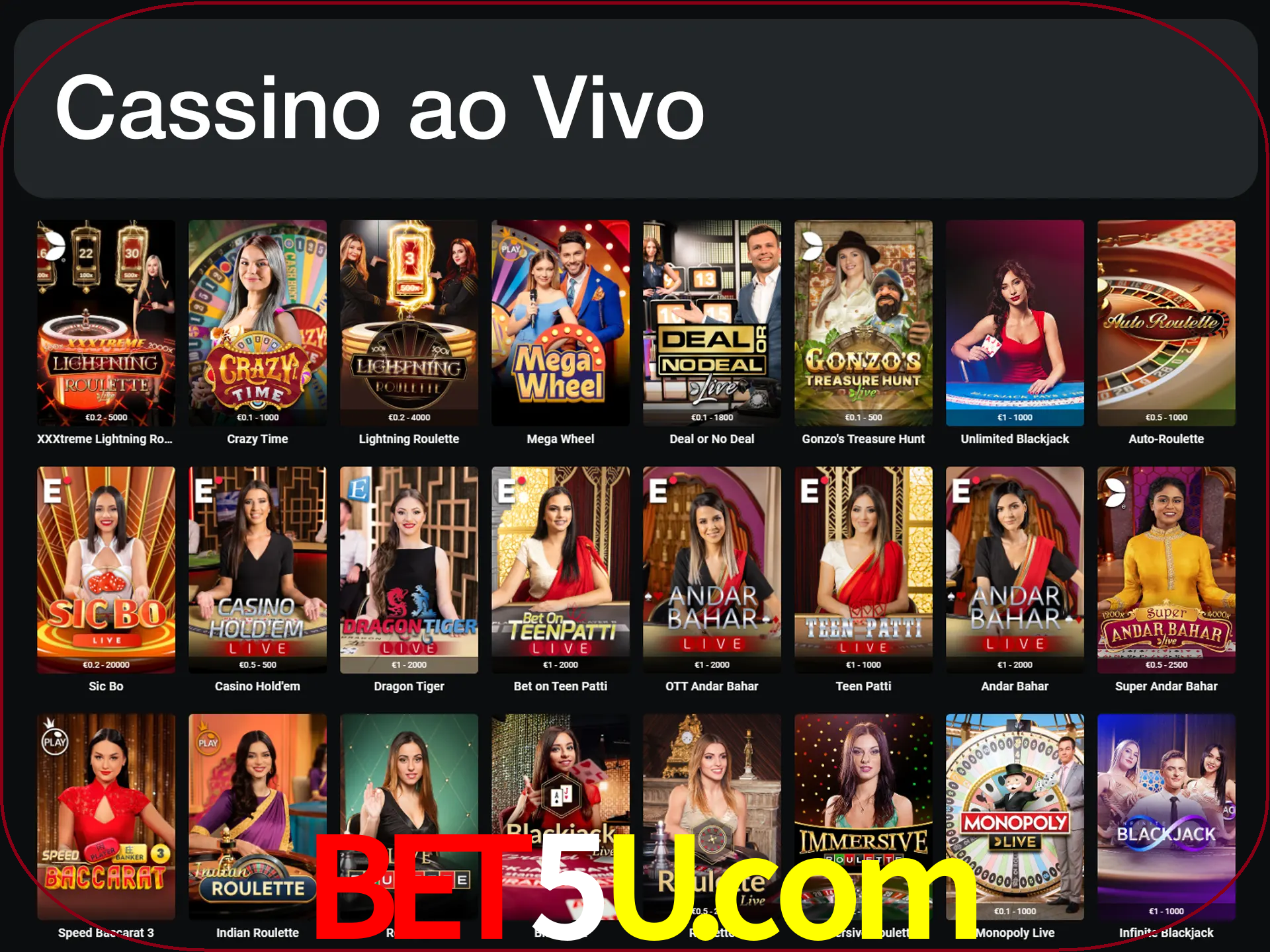 Jogue jogos de cassino com um verdadeiro dealer.